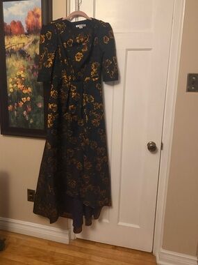 Women's navy Dress with Gold Floral Print